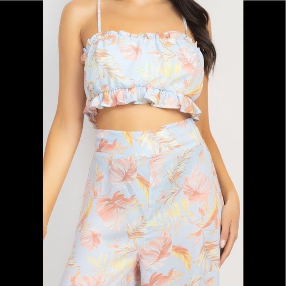 Tropical Ruffled Cut-Out Top & Pants Set - Picture 3 of 5